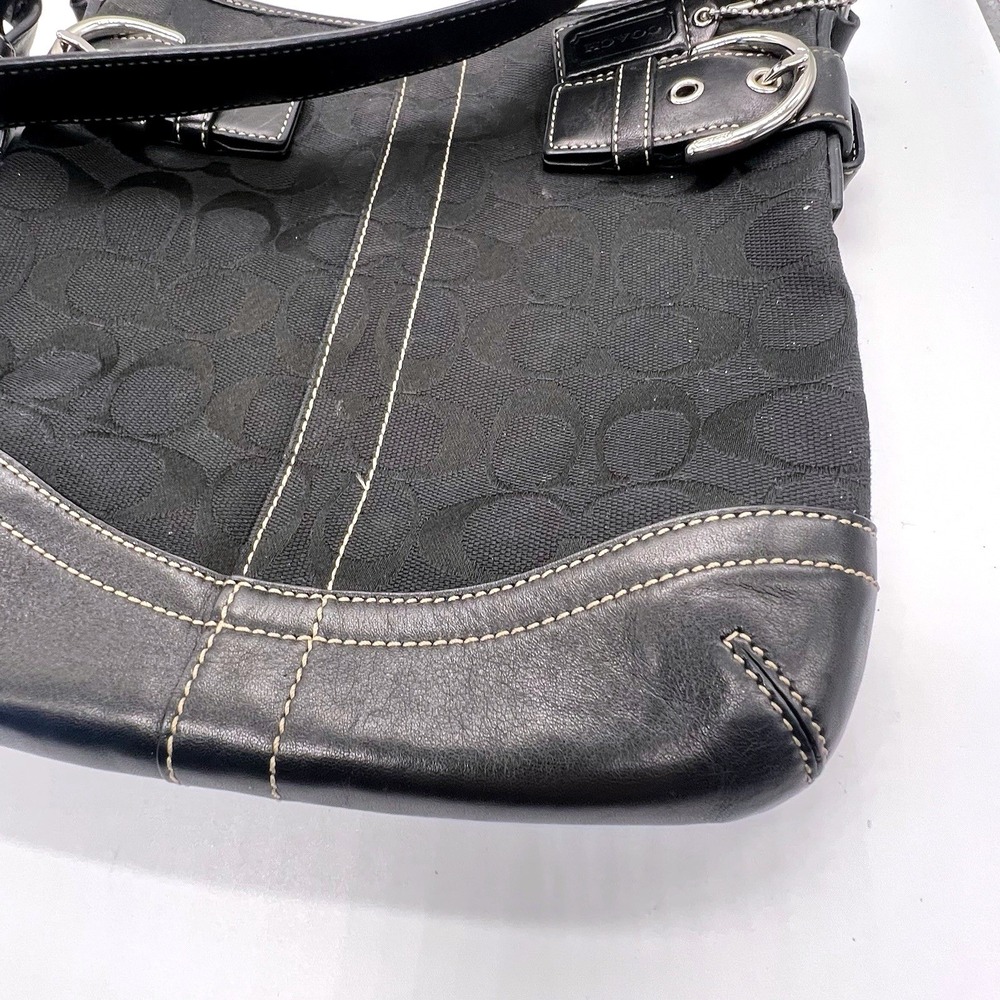 Coach Signature Jacquard Black Fabric‎ With Leather Shoulder Bag Hobo J05M-3577 - Picture 3 of 13